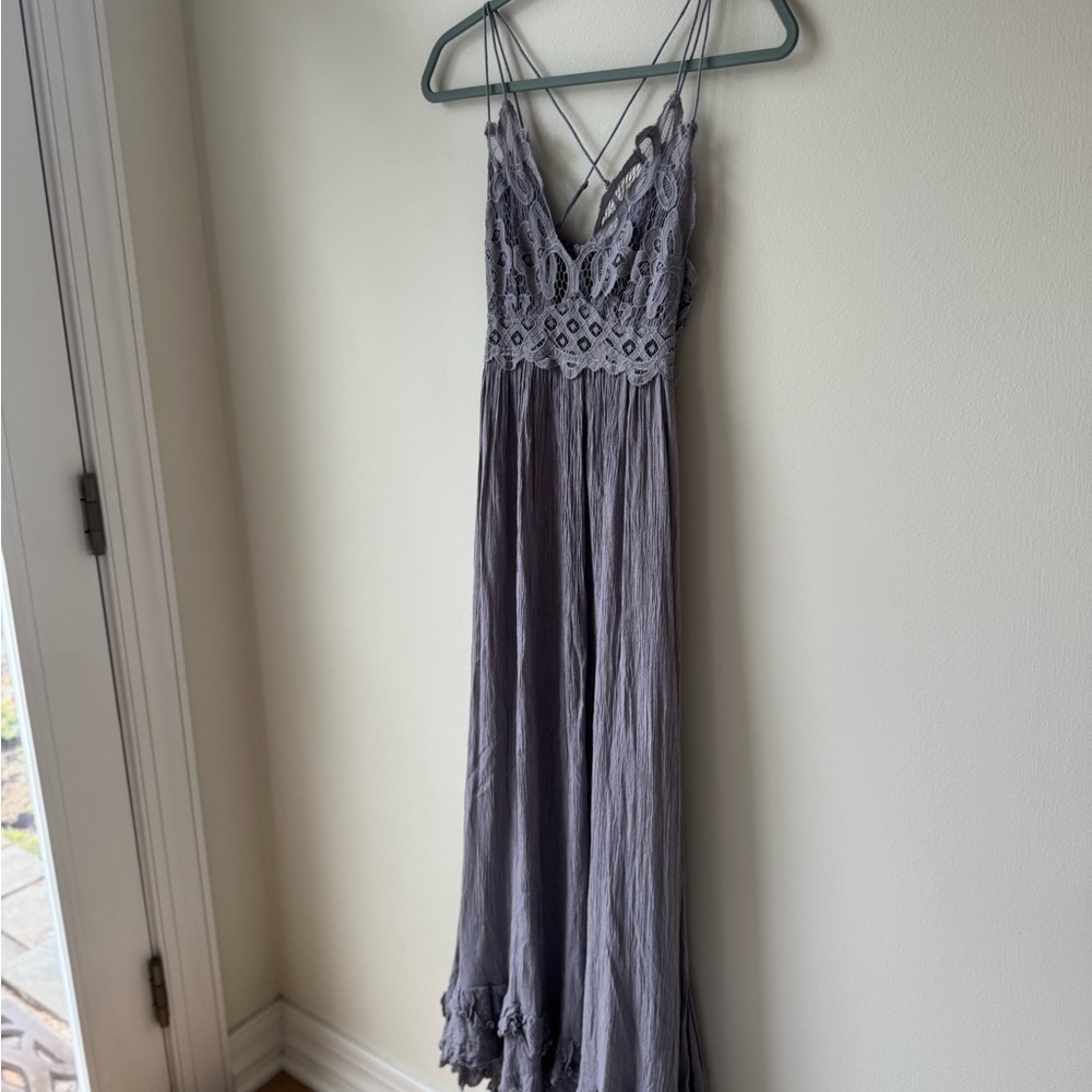 Free People Adella Maxi Dress Size Small  Lace Maxi Dress in Dark Gray Boho Chic - Picture 15 of 15